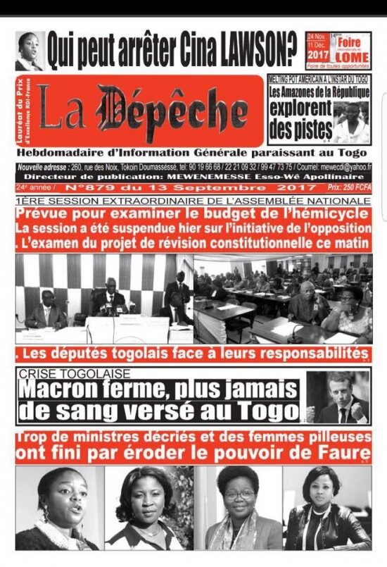 LA DEPECHE N°879 DU MERCREDI 13 SEPTEMBRE 2017